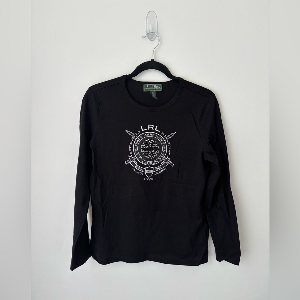 Lauren Ralph Lauren LRL Logo Graphic Long Sleeve Shirt Black Petite PL
